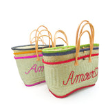 Panier artisanal de plage brodé Fibres naturelles - Amour GM - Le comptoir de la plage