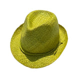 Chapeau artisanal de Madagascar Borsalino vert en fibres naturelles, léger et tendance, parfait pour le jardin, la plage, la piscine ou les vacances.
