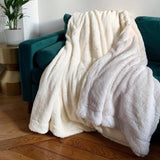 PLAID COUVERTURE POLAIRE XL imitation "Lapin" 220 x 240 Off white - Le comptoir de la plage