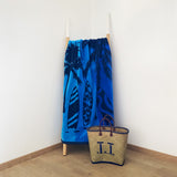 Serviette de plage éponge velours Jacquard bleu 90x170cm - Lombok - Le comptoir de la plage