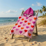 Poncho plage imprimé microfibre enfant - Cœurs - 60x60cm - 220gm²