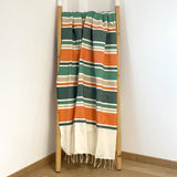 Fouta Hélios verte 100% coton 190g/m² , légère et absorbante, 100x200 cm, idéale bain, plage ou paréo, au design rayé tendance.