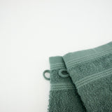 Gants de toilette gris en éponge bouclette, doux et absorbant, idéal pour le soin du corps et du visage au quotidien.