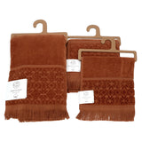 Lot Romance Caramel en éponge velours 100 % coton, 90x150 cm, doux et absorbant, parfait pour la plage ou la salle de bain.