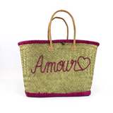 Panier artisanal de plage brodé Fibres naturelles - Amour GM - Le comptoir de la plage