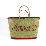 Panier artisanal de plage brodé Fibres naturelles - Amour GM - Le comptoir de la plage