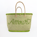 Panier artisanal de plage brodé Fibres naturelles - Amour GM - Le comptoir de la plage