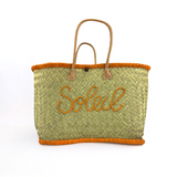 Panier artisanal de plage brodé Fibres naturelles - Soleil GM - Le comptoir de la plage