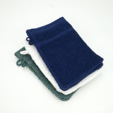 Pack de 2 gants de toilette 21×15 cm en éponge bouclette 100 % coton, doux, absorbants et élégants.