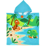 Poncho de plage enfant en microfibre babydino 60×120 cm 100% 250 g/m², motif dinosaure. Idéal pour la plage et la piscine, séchage ultra-rapide et peu encombrant.