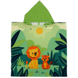 Poncho de plage enfant en microfibre junglia 60×120 cm 100 % polyester 250 g/m², motif jungle. Idéal pour la plage et la piscine, séchage ultra rapide et peu encombrant