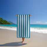 Serviette de plage éponge velours Jacquard Bleu 100x175 470g/m² - Bahia Bleu Canard - Le comptoir de la plage