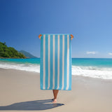 Serviette de plage éponge velours Jacquard Bleu 100x175 470g/m² - Bahia Bleu Turquoise - Le comptoir de la plage