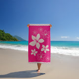 Serviette de plage éponge velours Jacquard Rose 100x175 470g/m² - Wasaga - Le comptoir de la plage