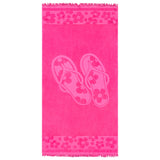 Serviette de plage éponge velours Jacquard ciselé Rose 90x170 340g/m² - Kervel - Le comptoir de la plage