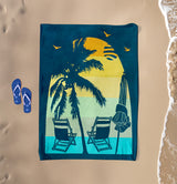 Serviette de plage XL éponge velours Jacquard Vert 140x180 400g/m² - Arche - Le comptoir de la plage