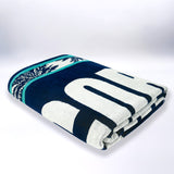 Serviette de plage XL éponge velours Jacquard Bleu 140x180 400g/m² - Bastia - Le comptoir de la plage