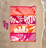 Serviette de plage XL éponge velours Jacquard Rose 140x180 400g/m² - Carlina - Le comptoir de la plage