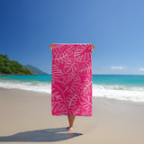 Serviette de plage éponge velours Jacquard Rose 90x170 400g/m² - Colca - Le comptoir de la plage