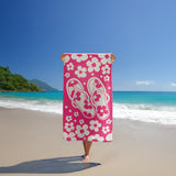 Serviette de plage éponge velours Jacquard Rose 90x170 400g/m² - Myrtos - Le comptoir de la plage