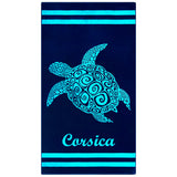 Serviette de plage éponge velours Jacquard Bleu 90x170 400g/m² - Nonza - Le comptoir de la plage