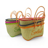 Panier artisanal de plage brodé Fibres naturelles - Soleil GM - Le comptoir de la plage