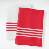 Lot de 2 Duos de torchons assortis bicolores rayés rouge 50 x 70 - Le comptoir de la plage