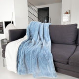 Plaid cocoon bleu gris 130x170cm, recto imitation lapin et verso mouton 610g/m², ultra doux pour un confort chaleureux