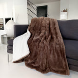 Plaid cocoon Taupe foncé 130x170cm, recto imitation lapin et verso mouton 610g/m², ultra doux pour un confort chaleureux