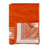 serviette de plage éponge velours jacquard nossa orange 90x170cm douce et absorbante , idéale plage, piscine ou détente.
