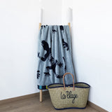 serviette de plage éponge velours jacquard pogona L 100x175 cm en coton 470 g/m² douce et absorbante, idéale plage et piscine.