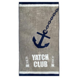 serviette de plage éponge velours jacquard yacht club taille 95x175cm 440 g/m² absorbante et légère, parfaite pour plage ou piscine.