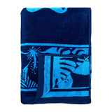 Serviette de plage éponge velours Jacquard bleu 90x170cm - Cayo - Le comptoir de la plage