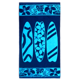 Serviette de plage éponge velours Jacquard bleu 90x170cm - Cayo - Le comptoir de la plage