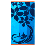 Serviette de plage éponge velours Jacquard bleu 90x170cm - Coolsurf - Le comptoir de la plage