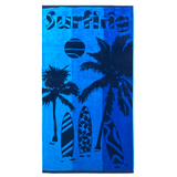 Serviette de plage éponge velours Jacquard bleu 90x170cm - Lombok - Le comptoir de la plage