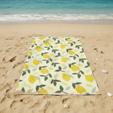 serviette de plage microfibre multicolore limao 90x170 cm 220g/m² motifs citrons douce et absorbante, idéale pour la piscine ou la plage
