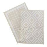Lot de 2 Duos de torchons assortis bicolores beige Déco 50 x 70 100 % coton, motifs déco assortis, élégants et lavables en machine.