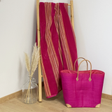 Serviette de plage éponge Velours Jacquard Milonga Fuchsia - Taille XL - Le comptoir de la plage