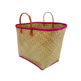 Panier Artisanal "Penjy Naturel" avec feston couleur - Le comptoir de la plage