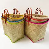 Panier Artisanal "Penjy Naturel" avec feston couleur - Le comptoir de la plage