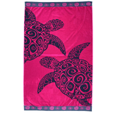 Serviette de plage éponge Velours Jacquard Fuchsia Turtle taille 100x175 cm, 470 g/m², 100 % coton, ultra absorbante et confortable. idéale pour la plage ou piscine.