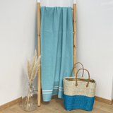 Drap de bain fouta coton turquoise éponge Waffle - Le comptoir de la plage