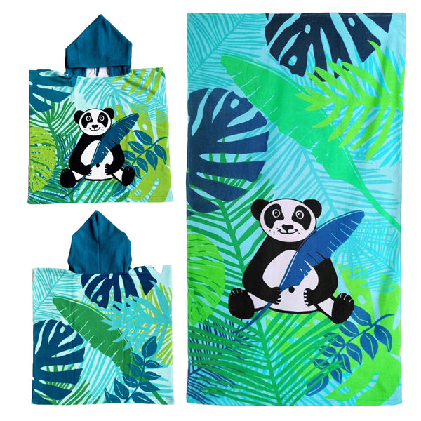 Pack pour enfant panda avec poncho et serviette microfibre - Le comptoir de la plage