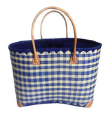 Panier artisanal bleu carreaux - Le comptoir de la plage