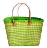 Panier artisanal rabane "Carreaux Vichy" avec pochon - Le comptoir de la plage