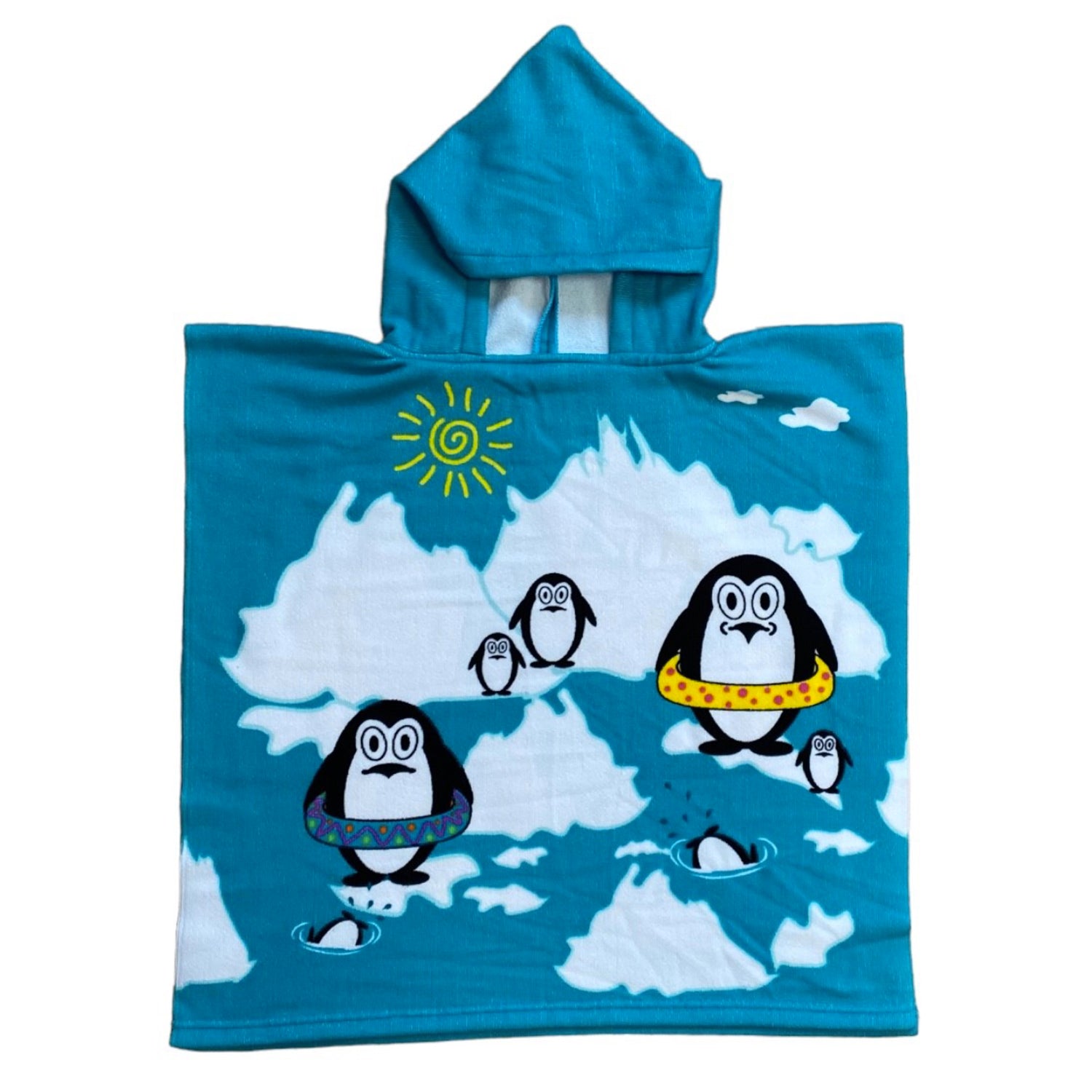 PRIX FOUS Poncho enfant 75x75cm en coton bleu marine pingouin