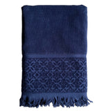 serviette de bain éponge velours unie ciselée romance bleue marine 90x170 cm, 100 % coton, 460 g/m², légère et absorbante, idéale salle de bain, piscine et plage