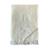 zoom serviette de bain éponge velours unie ciselée romance blanche 90x170 cm, 100 % coton, 460 g/m², légère et absorbante, idéale salle de bain, piscine et plage