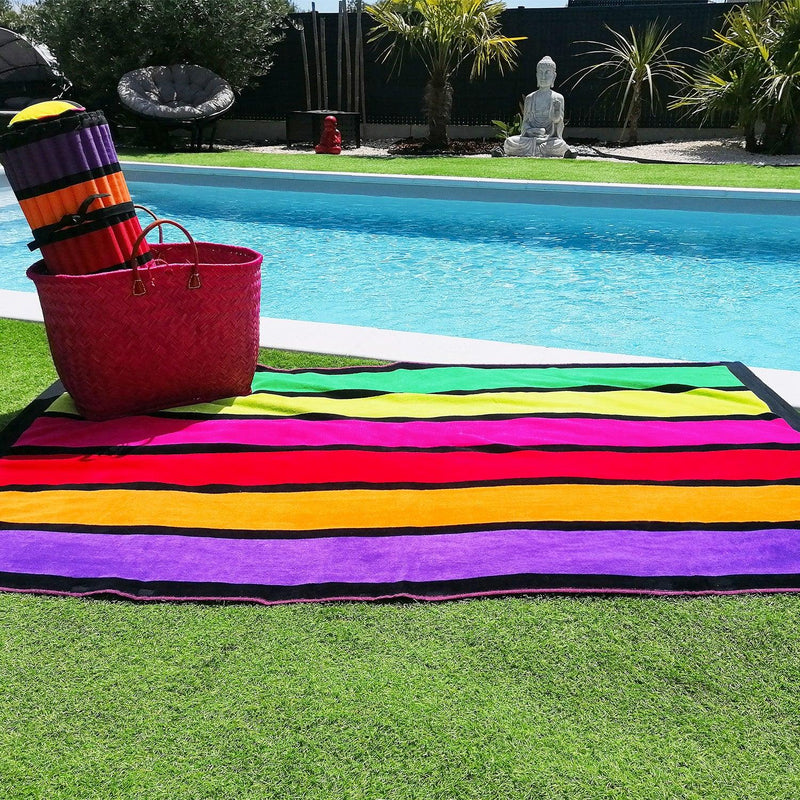 Serviette de plage éponge velours Jacquard Happy Fresh - Taille L 100x175cm